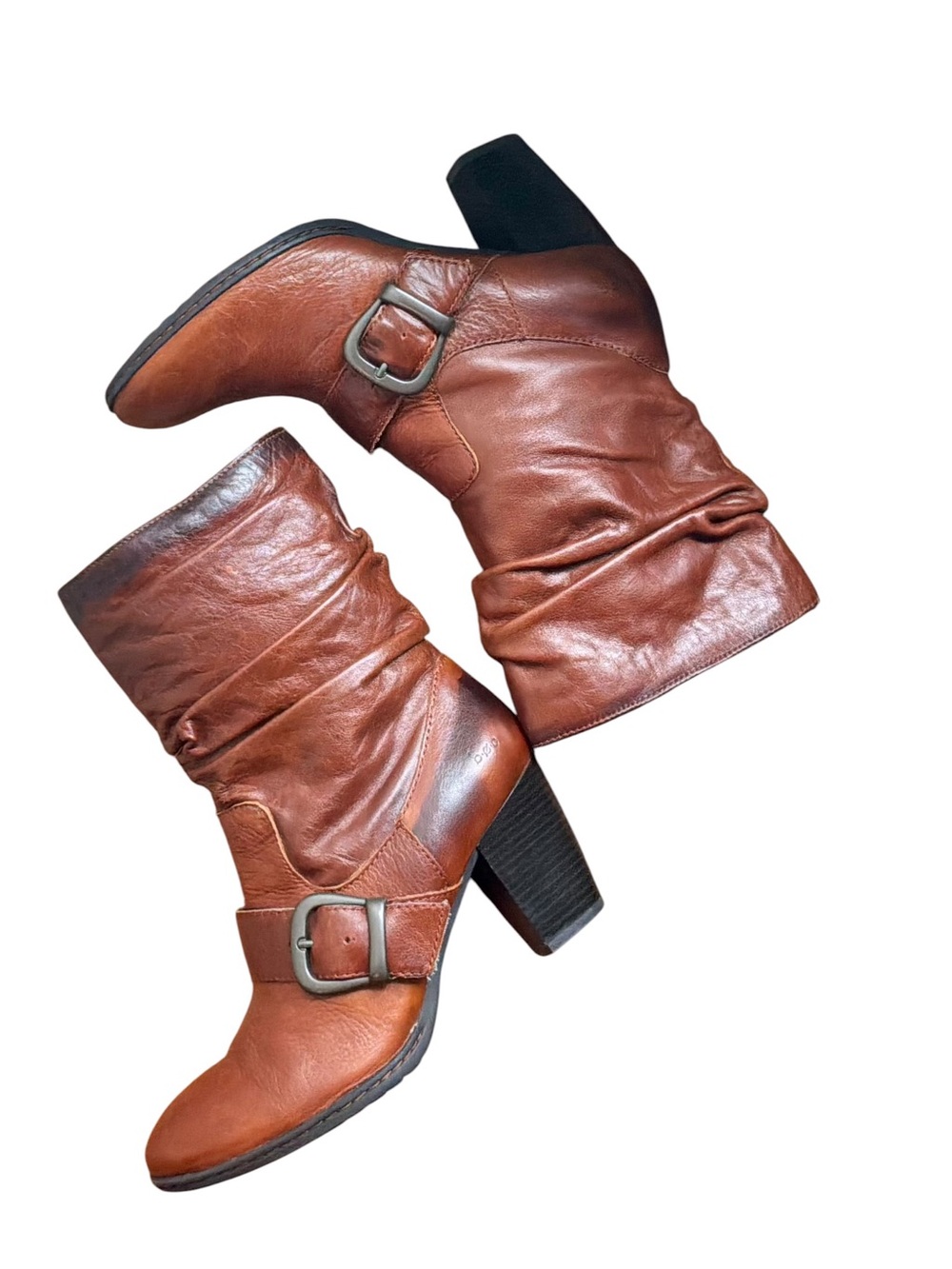 B.O.C. By born Leather Slouch Buckle Mid Calf Boots